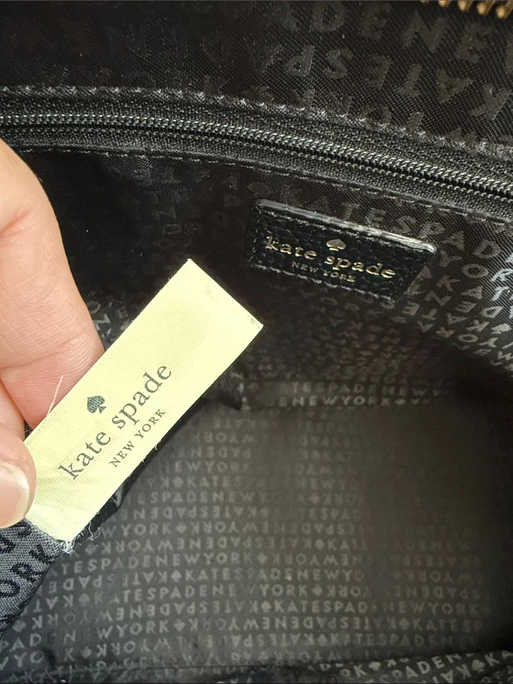 kate spade Black Pebbled Leather Tote with Front Zip Pocket